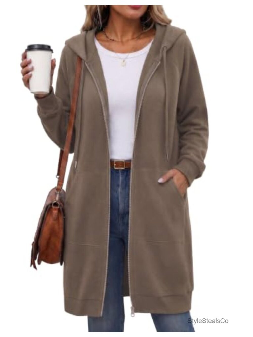 Oversized Fleece Zip Up Hoodie Long Tunic Sweatshirt with Pockets